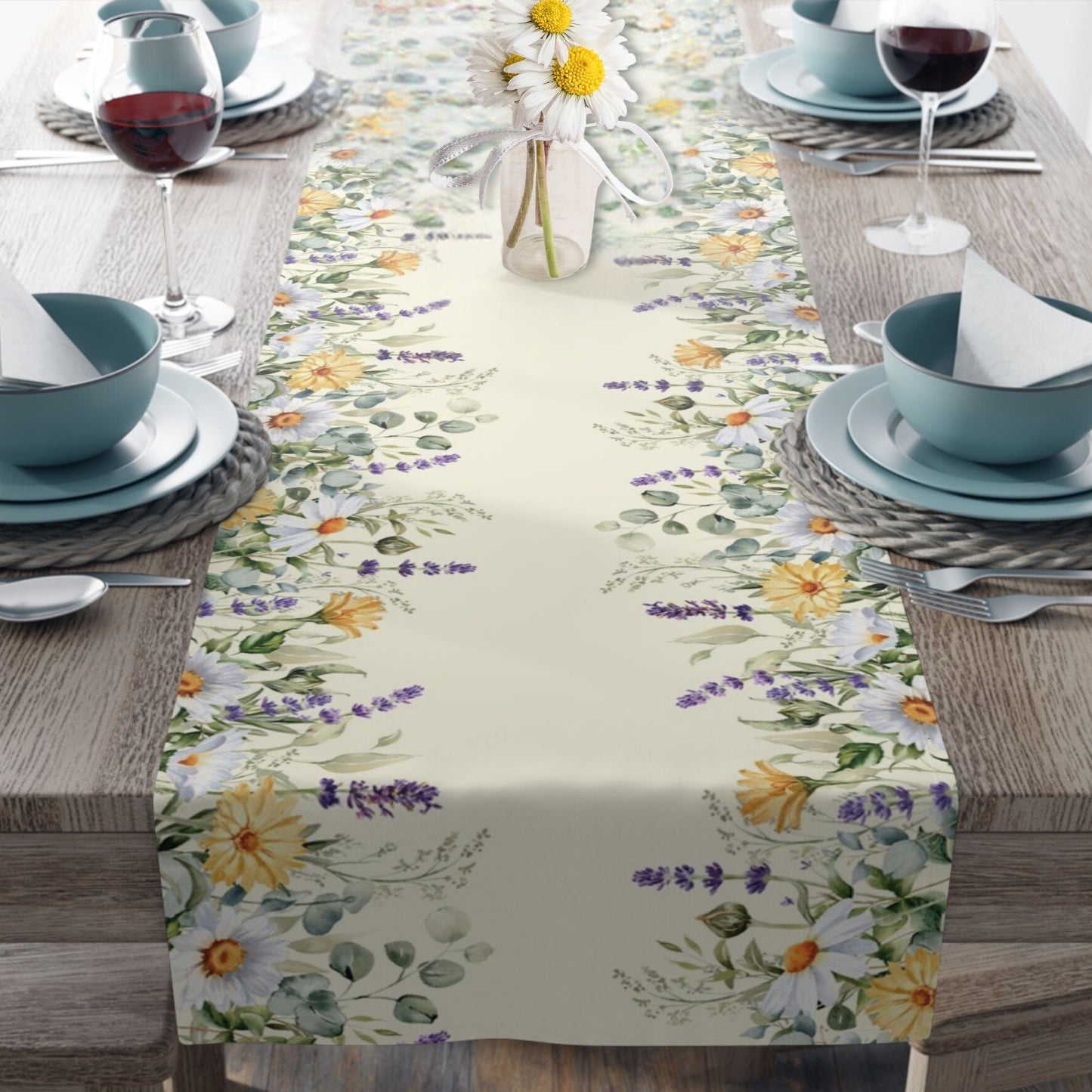 Farmhouse Table Runner Summer Wildflowers