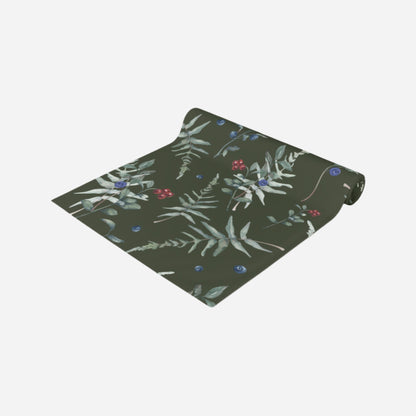 Table Runner dark Green with Forest Berries and Fern