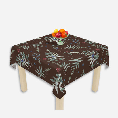 Brown Tablecloth with Forest Berries and Fern