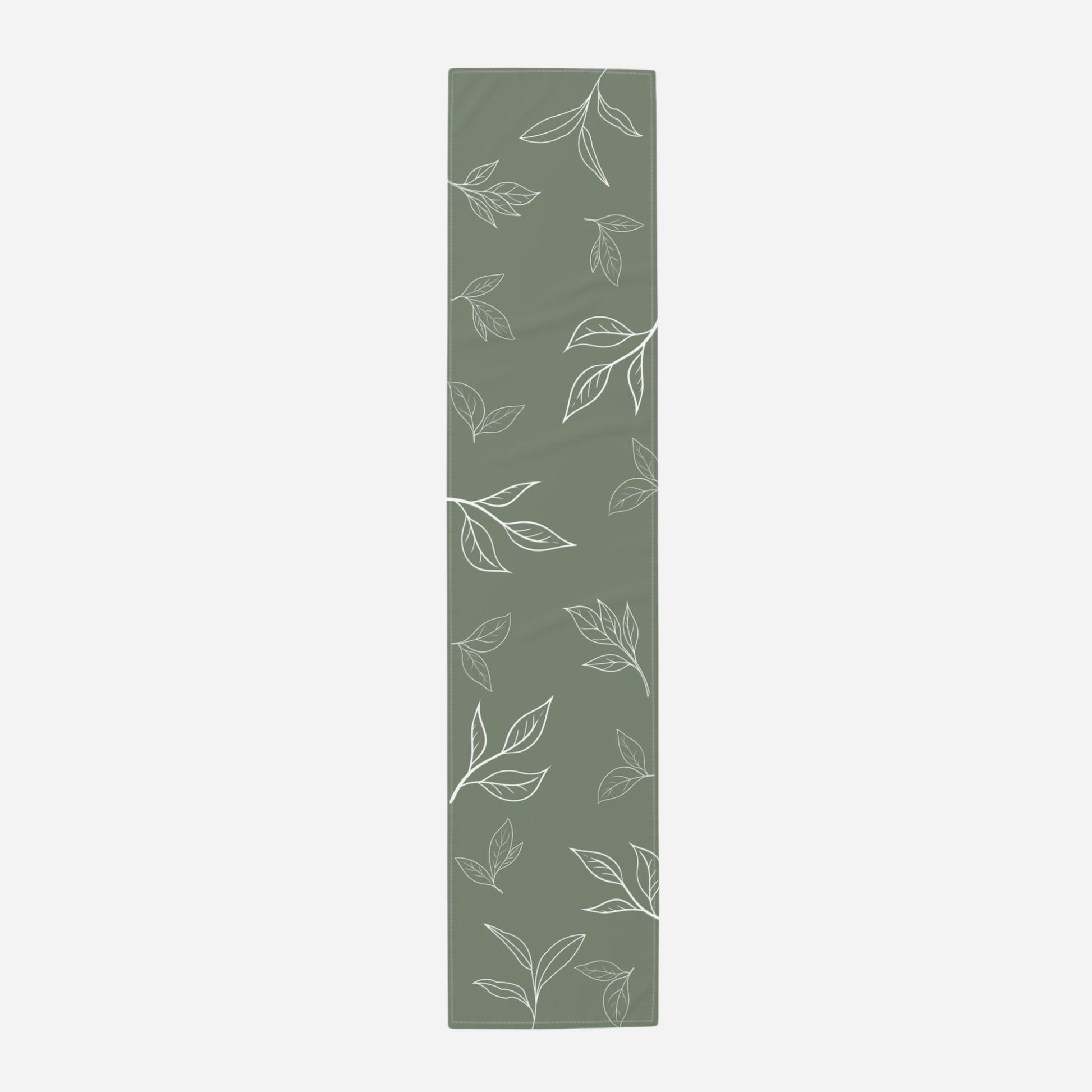 sage green table runner tea leaves