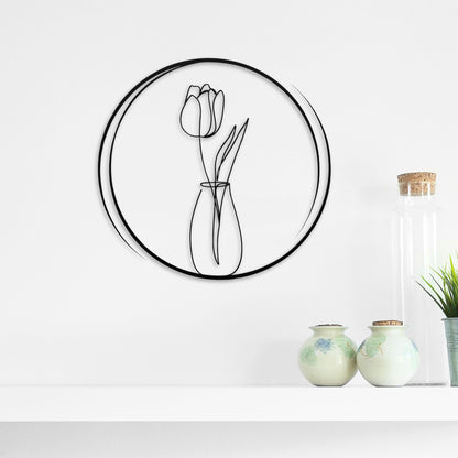 Tulip in Vase Metal Wall Art| Minimalist Line Art