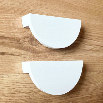 Modern semicircle wooden drawer handles with a minimalist white finish